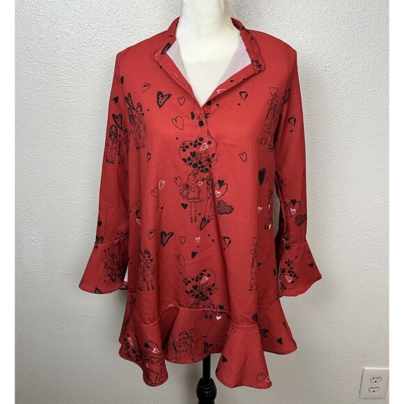 Zara Tops - Zara Womens Size Small Love Valentines Hearts Whimsy Oversized Tunic Ruffle Top